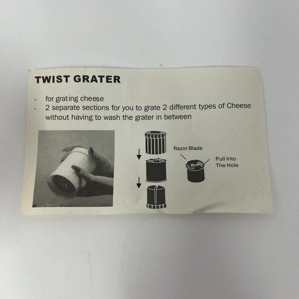 Hand Held Twist Cheese Grater With Dual Compartments